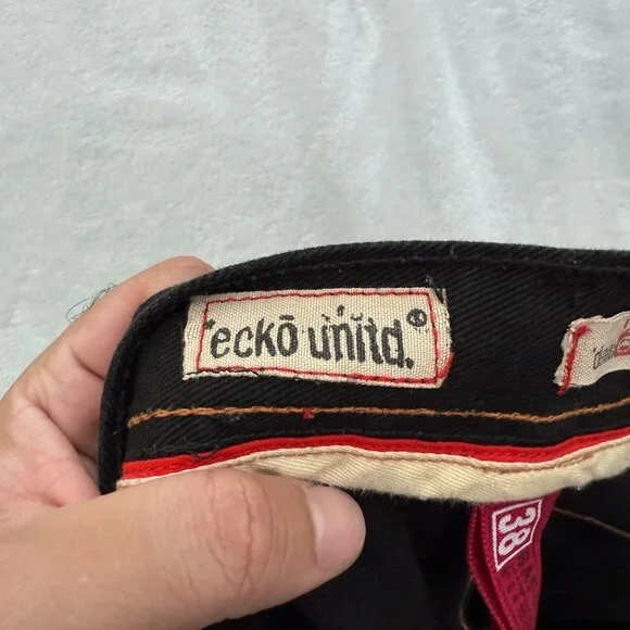Ecko Unltd Jeans Mens 38x31 Black Baggy Hip Hop Y2K Skater Embroidered